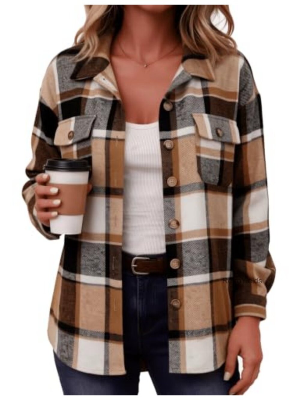 Plaid Flannel Shacket Button Down Chest Pockets Long Sleeve Casual Jacket